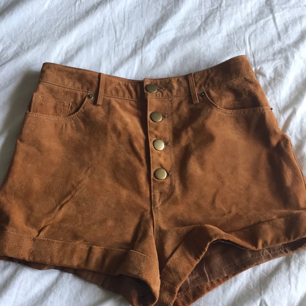 Brown suede high waisted shorts